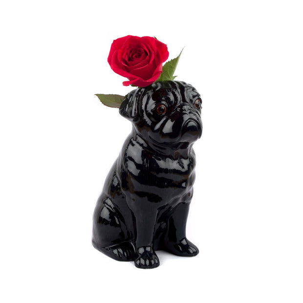 Black Pug Flower Vase