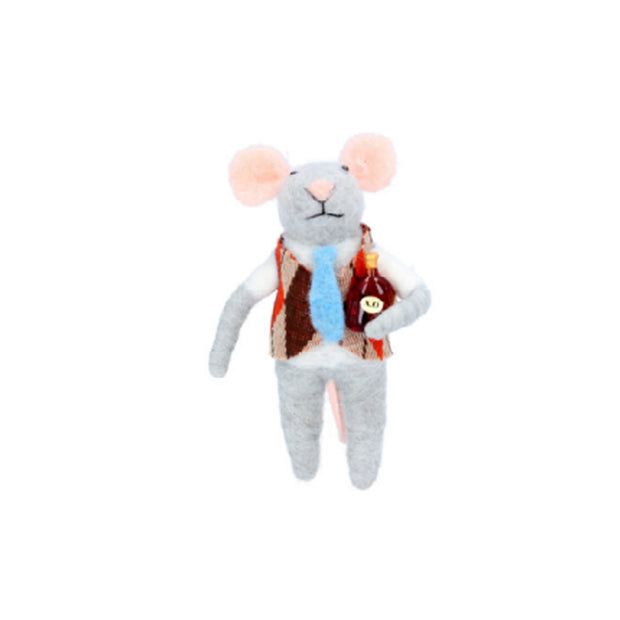 Wool Mouse with Waistcoat and Bottle Decoration
