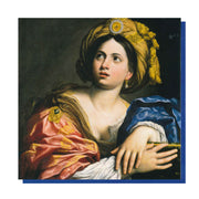 Front and reverse image of A Sibyl by Domenichino, printed as a greetings card. 