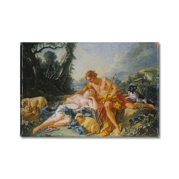 A fridge magnet of a painting titled, Daphnis and Chloe by the painter Francois Boucher