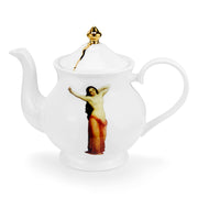 The Temptation Collection, Large Teapot, by Melody Rose for the Wallace Collection. Fine Bone China and hand-gilded. Side View.