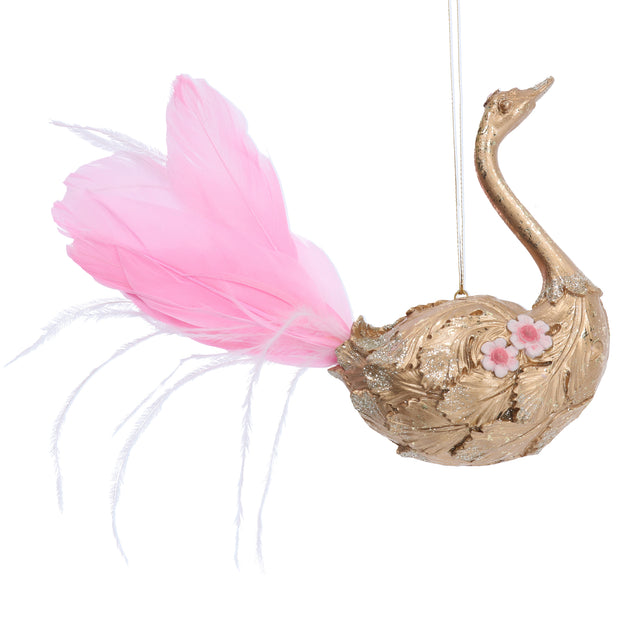 Gold Swan with Pink Feather